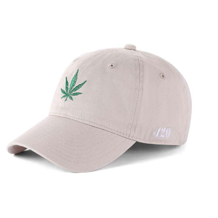 Low-Crown 6-Panel Embroidered Leaf Cap - Beige Hat & Toque Super Supplys Inc