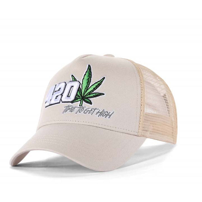 High-Crown 5-Panel “420” Embroidered Cap - Beige Hat & Toque Super Supplys Inc