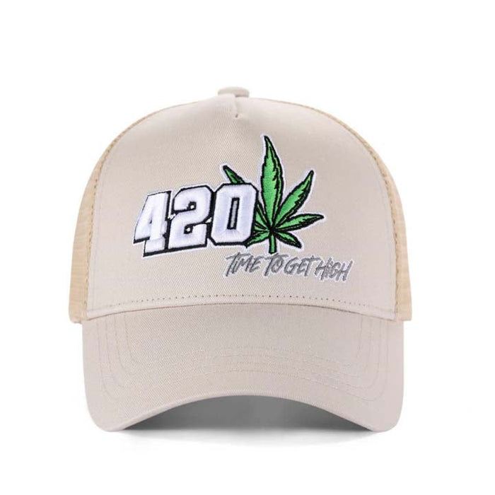 High-Crown 5-Panel “420” Embroidered Cap - Beige Hat & Toque Super Supplys Inc