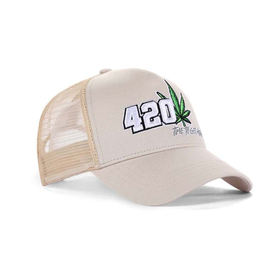 High-Crown 5-Panel “420” Embroidered Cap - Beige Hat & Toque Super Supplys Inc