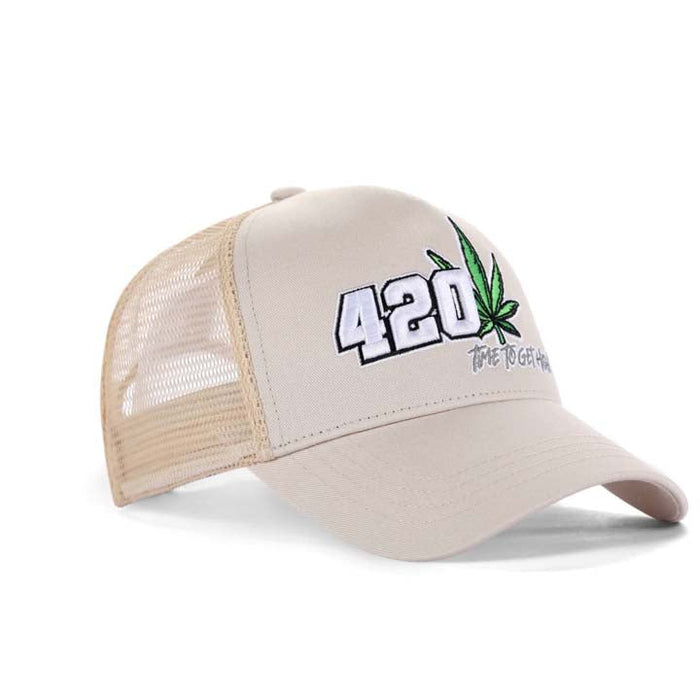 High-Crown 5-Panel “420” Embroidered Cap - Beige Hat & Toque Super Supplys Inc