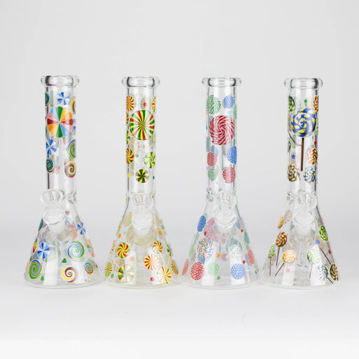 10" Glass Beaker Bong – Lollipops Design (Glow in the Dark) Glass Bong 777 Smoke