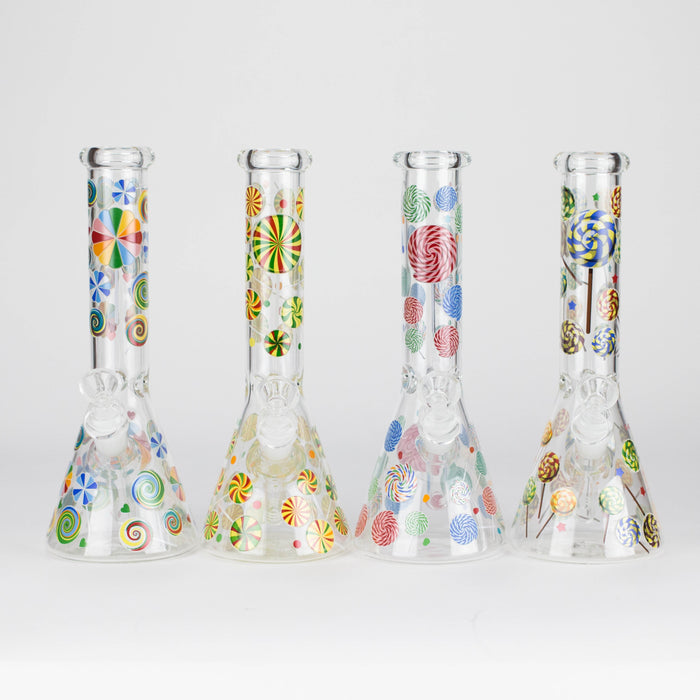 10" Glass Beaker Bong – Lollipops Design (Glow in the Dark) Glass Bong 777 Smoke