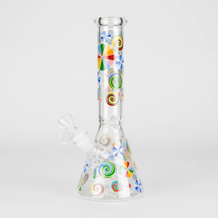 10" Glass Beaker Bong – Lollipops Design (Glow in the Dark) Glass Bong 777 Smoke Design1