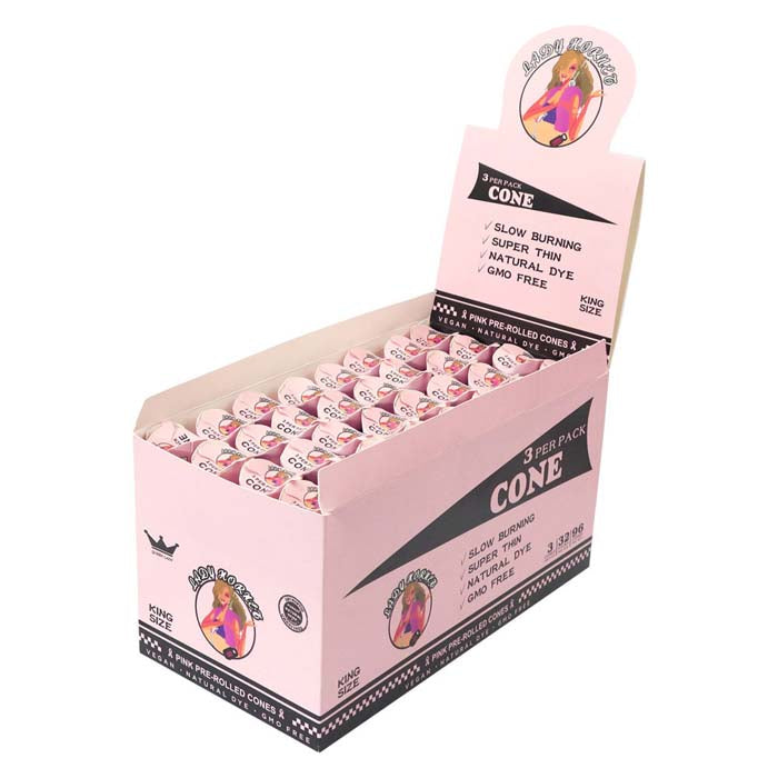 LADY HORNET | Pink King Size Pre-Rolled Cones – 3pcs/Pack, 32 Packs/Box Pre-rolled Cone (display Pack) Super Supplys Inc