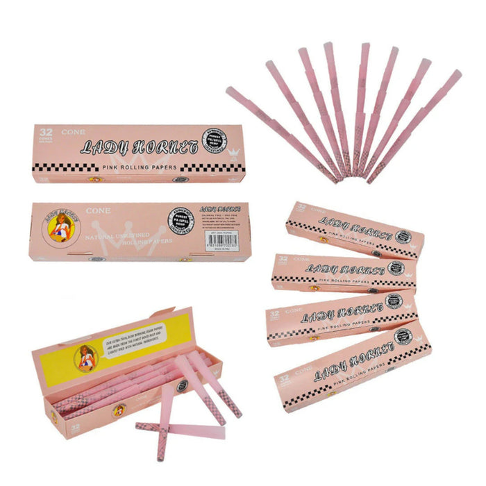Lady Hornet Pink Pre-Rolled Cones – 78mm | Natural Unrefined Rolling Papers