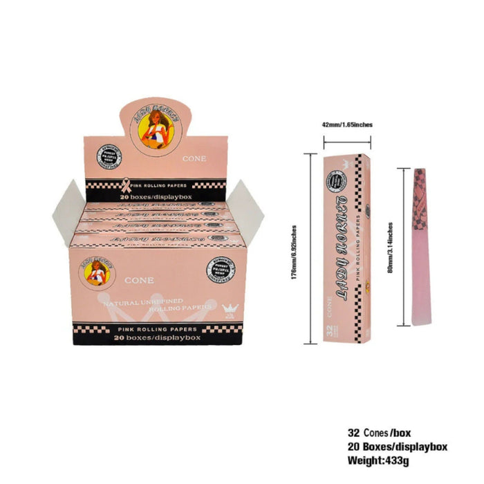 Lady Hornet Pink Pre-Rolled Cones – 78mm | Natural Unrefined Rolling Papers