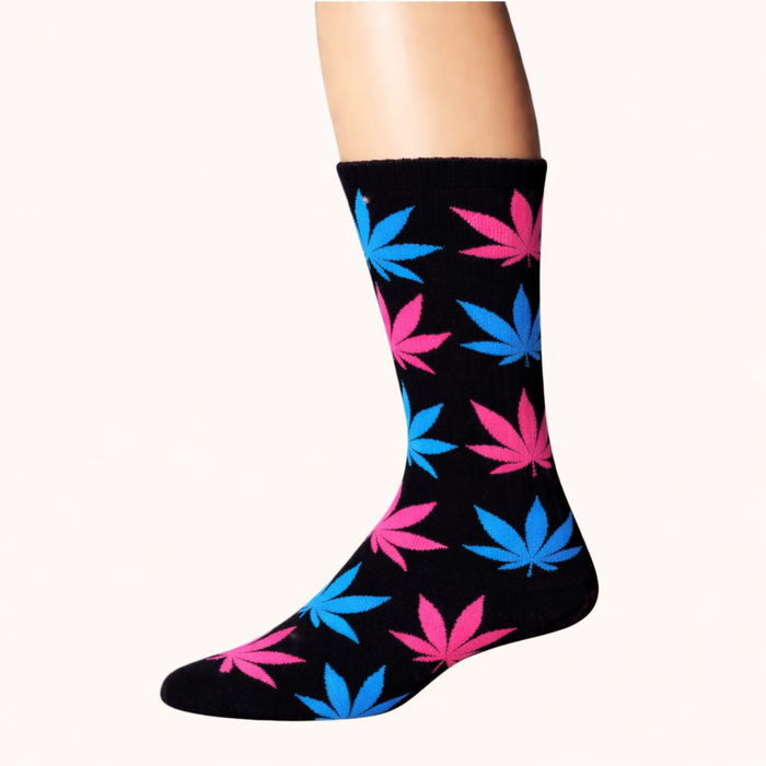 Leaf Print Crew Socks – 12 Pair Pack (6 Assorted Colors) Unisex Long Socks