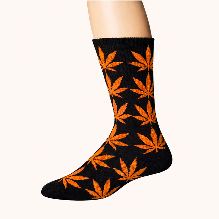 Leaf Print Crew Socks – 12 Pair Pack (6 Assorted Colors) Unisex Long Socks