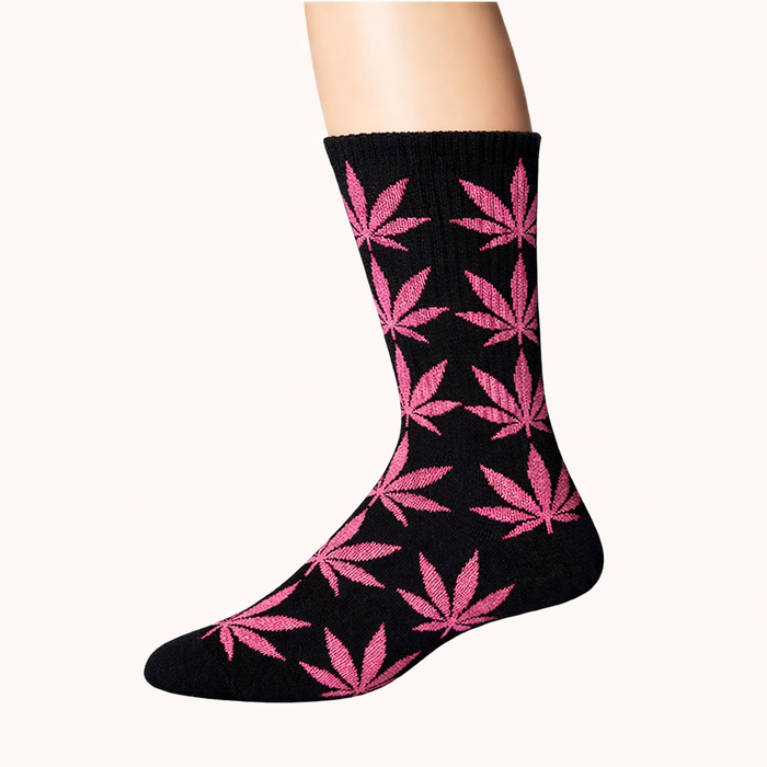 Leaf Print Crew Socks – 12 Pair Pack (6 Assorted Colors) Unisex Long Socks
