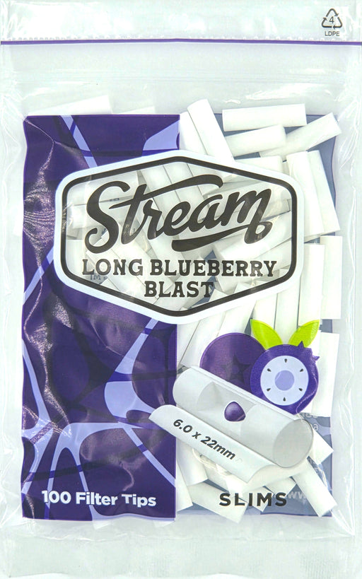 STREAM | Slims Long Blueberry Blast RYO Filters Display Carton - 10 Bags (Blueberry Capsule Type) Filter Tip STREAM