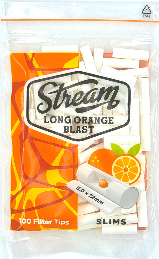 STREAM | Slims Long Orange Blast RYO Filters Display Carton - 10 Bags (Orange Capsule Type) Filter Tip STREAM
