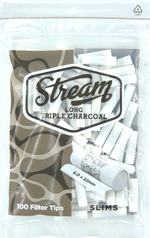 STREAM | Slims Long Triple Charcoal RYO Filters Display Carton - 10 Bags (Charcoal Type) Filter Tip STREAM
