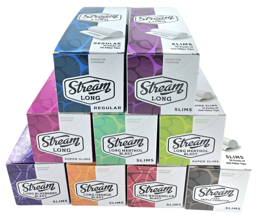 STREAM Slims Long Triple Charccoal RYO Filters Display Carton - 10 Bags (Charcoal Type) Filter Tip STREAM