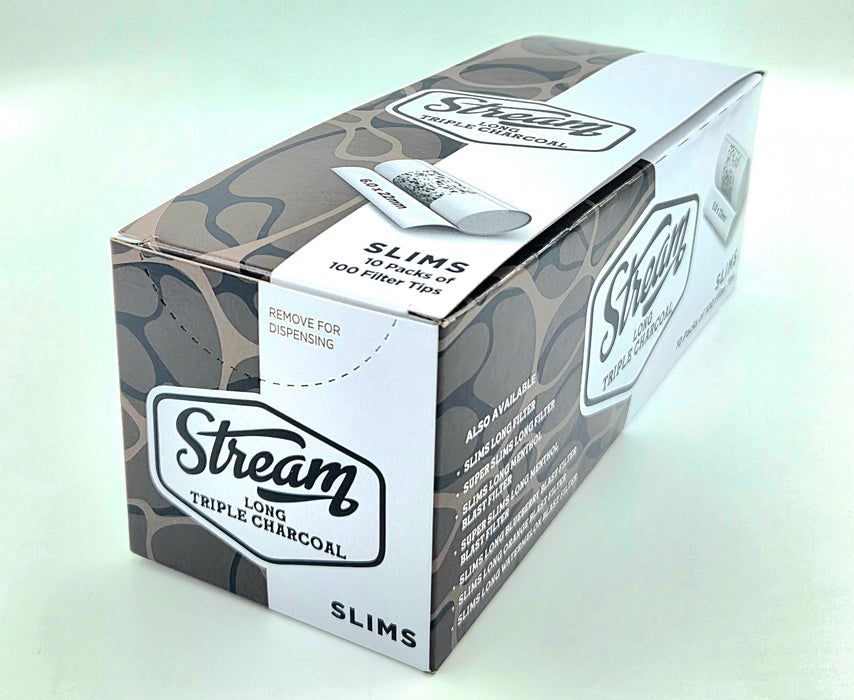 STREAM Slims Long Triple Charccoal RYO Filters Display Carton - 10 Bags (Charcoal Type) Filter Tip STREAM