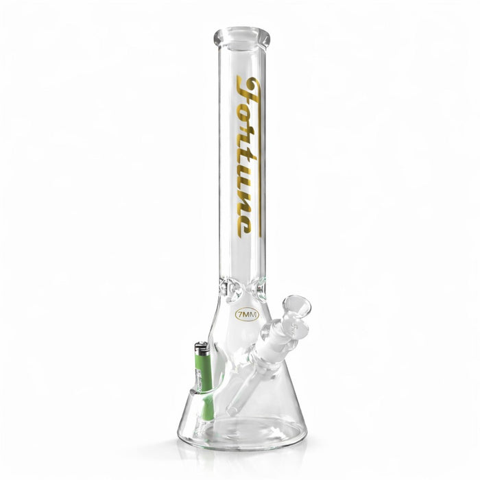 Fortune | 18" Beaker Bong – 7mm w/ Lighter Holder Glass Bong Fortune Gold