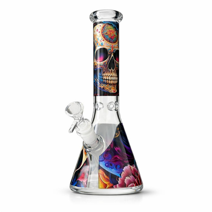 Vibe Series 10” Graphic Beaker Bong Glass Bong Super Supplys Inc Psychedelic Skull Art