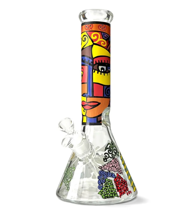 Urban Glyph 12.5” 7mm Designer Beaker Bong Glass Bong Super Supplys Inc Neon Mask