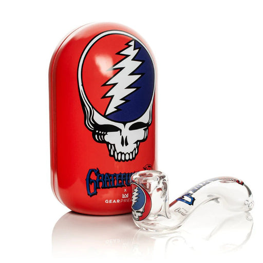 Grateful Dead x GEAR Premium® | 5.5" Steal Your Face Sherlock Hand Pipe In Collectible Tin Glass Pipe West Coast Gifts