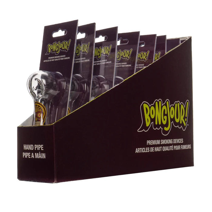 Bongjour!™ | 3.75" Clear Hand Pipe w/Decal (Assorted Decal 8 Pack) Glass Pipe West Coast Gifts