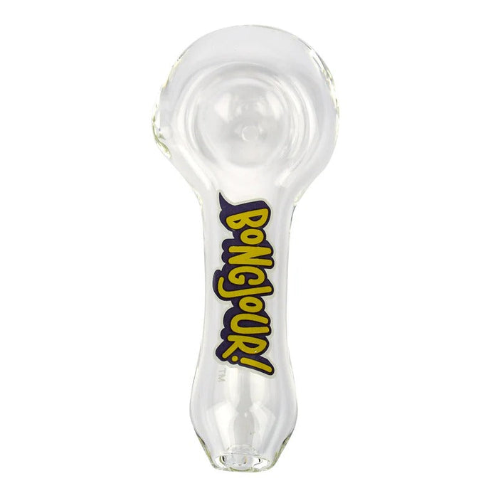 Bongjour!™ | 3.75" Clear Hand Pipe w/Decal (Assorted Decal 8 Pack) Glass Pipe West Coast Gifts