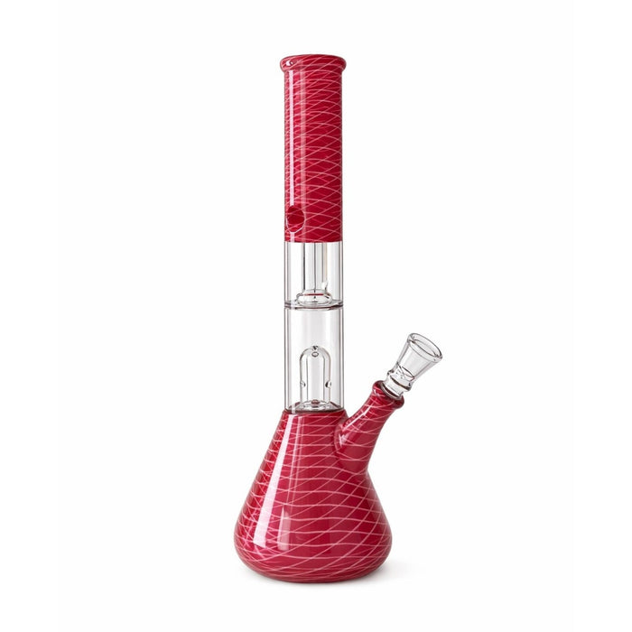 12” Dual Chamber Showerhead Perc Beaker Bong – Assorted Colors Glass Bong Super Supplys Inc Red