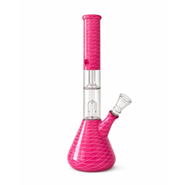 12” Dual Chamber Showerhead Perc Beaker Bong – Assorted Colors Glass Bong Super Supplys Inc Pink