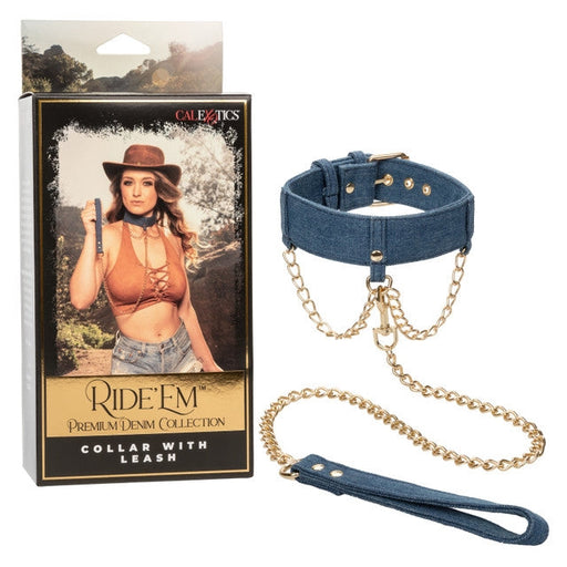 Ride 'Em Premium Denim Collection Collar With Leash Adult Toy JAL
