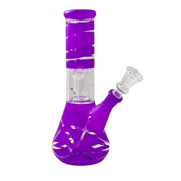 8” Color Spiral Beaker Bong – Built-In Perc Glass Bong Super Supplys Inc Voilet Purple