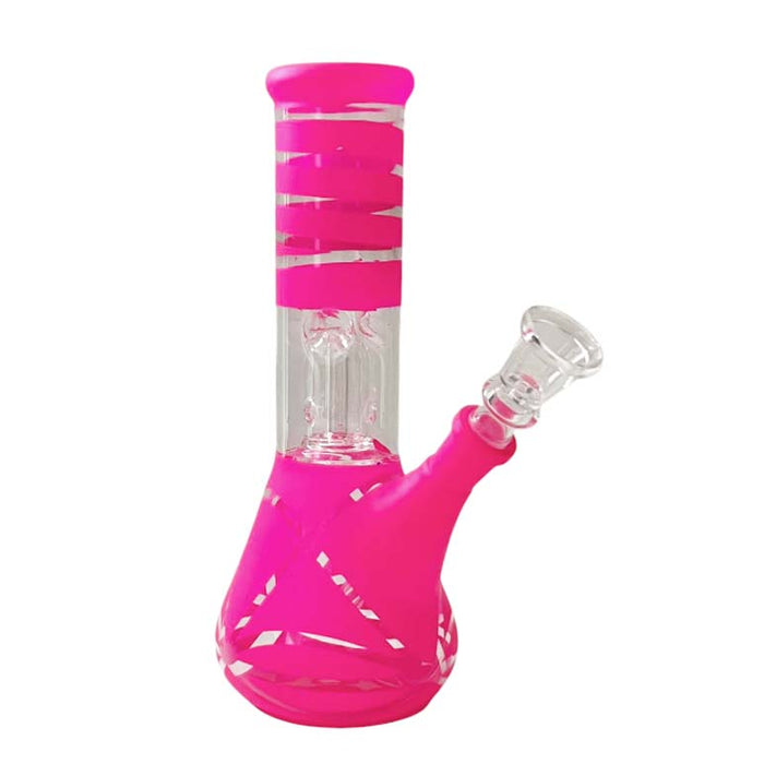 8” Color Spiral Beaker Bong – Built-In Perc Glass Bong Super Supplys Inc Pink