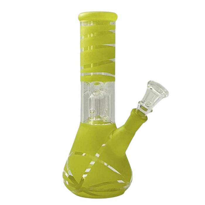8” Color Spiral Beaker Bong – Built-In Perc Glass Bong Super Supplys Inc Yellow Green