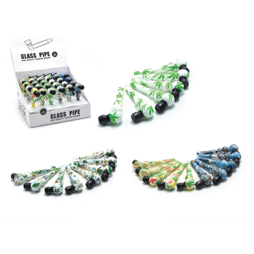 Glass pipe with Cap Leafy Pattern (MST3006) - 24 Display Glass Pipe The MST