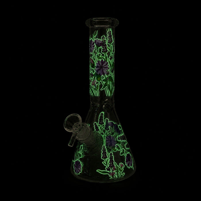10" Glow-in-the-Dark Floral Beaker Bong Glass Bong Super Supplys Inc