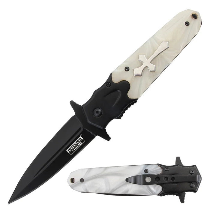 Defender Xtreme 8.5" Folding Knife - White Acrylic Handle, Black Bolster Blade (14210) Folding Knife The MST Default Title