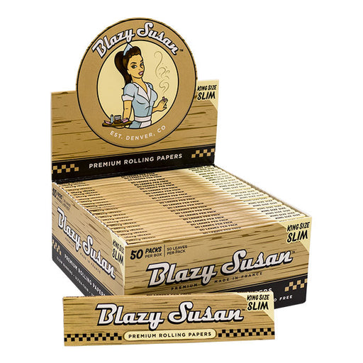 Blazy Susan | Unbleached king size slim Rolling paper Box of 50 King Size Smoking Cat Distribution