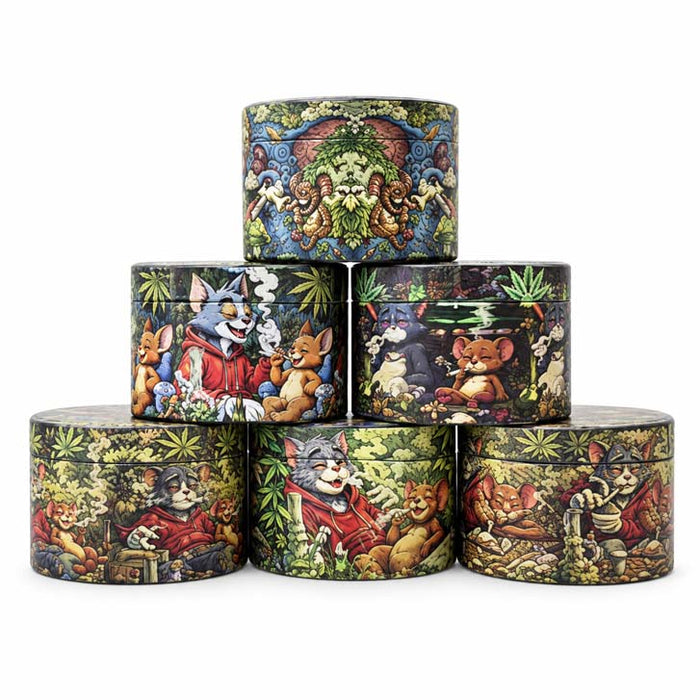 63mm Cartoon Jungle 4-Part Metal Grinder – 6 Assorted Designs Display Pack Super Supplys Inc