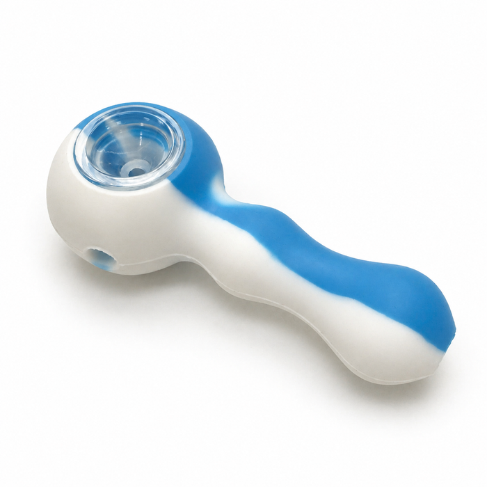 4" Silicone hand pipe Silicone Pipe ONE White-Blue