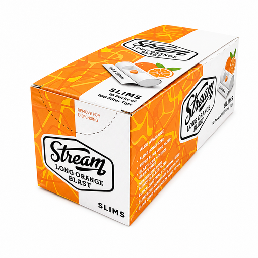 STREAM | Slims Long Orange Blast RYO Filters Display Carton - 10 Bags (Orange Capsule Type) Filter Tip STREAM