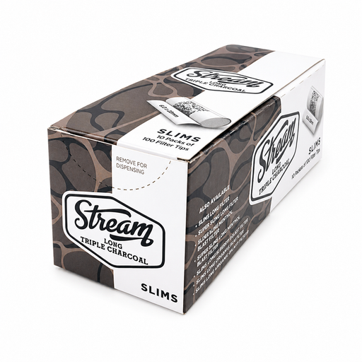 STREAM | Slims Long Triple Charcoal RYO Filters Display Carton - 10 Bags (Charcoal Type) Filter Tip STREAM