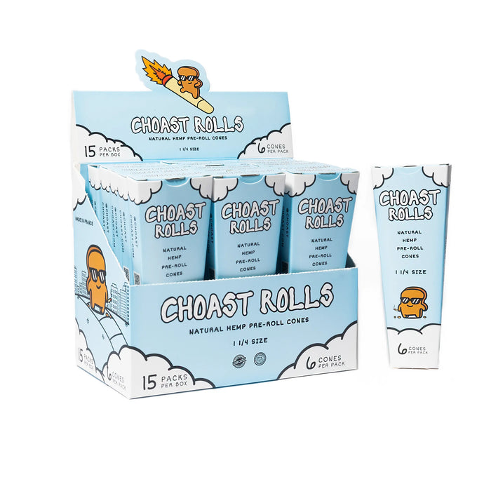 Choast Rolls | 6 Pack 1 1/4 Hemp Cones - 15 Packs Per Box | Made In France Pre-rolled Cone (Display Pack) Choast Rolls Inc.