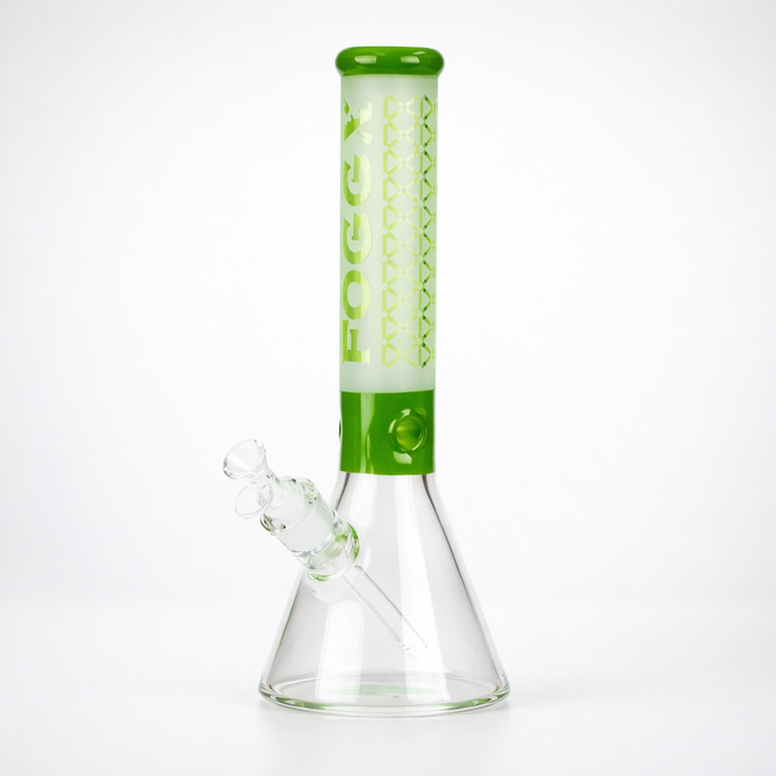 FOGGX | 14" Sandblasted Beaker Glass Water Pipe – 7mm Thick [FT321] Glass Bong LEHIGH WHOLESALE Green