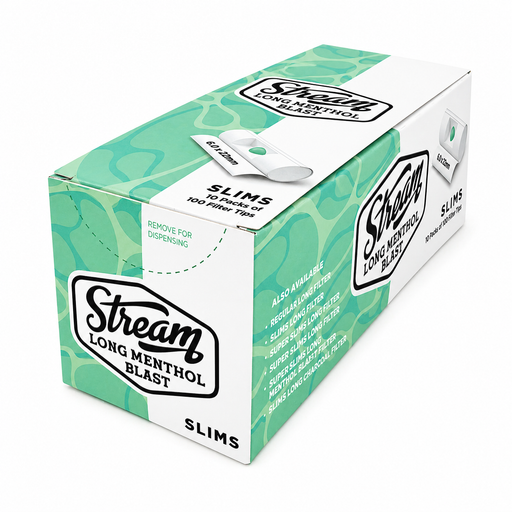 STREAM | Slims Long Menthol Blast RYO Filters Display Carton - 10 Bags (Menthol Capsule Type) Filter Tip STREAM