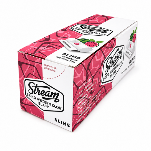 STREAM | Slims Long Watermelon Blast RYO Filters Display Carton - 10 Bags (Watermelon Capsule Type) Filter Tip STREAM