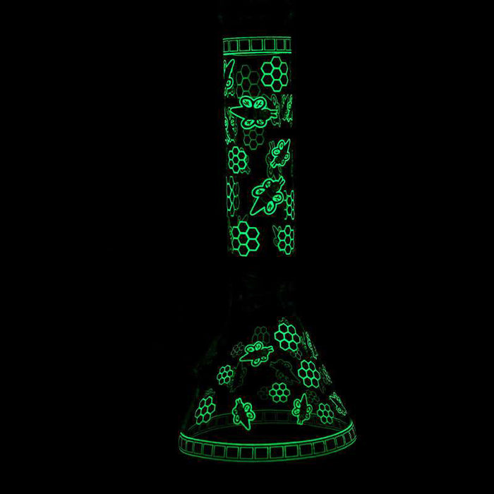 14" Honey Bee Glow-in-the-Dark Glass Beaker Bong – 7mm Thick [A25] Glass Bong Canadian Distributor