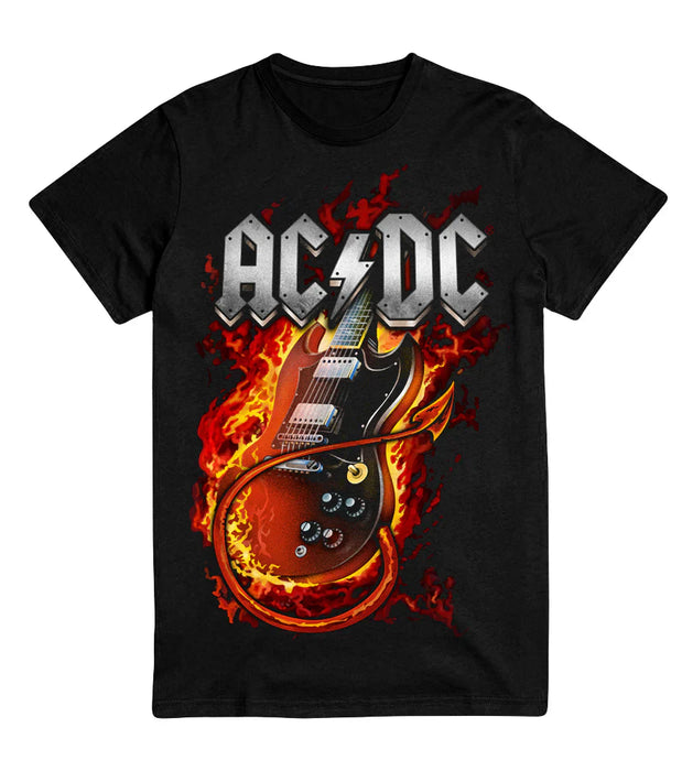 AC/DC | "Fire Flames Guitar" Men's T-Shirt Black - Officially Licensed Short Sleeve Philcos Medium