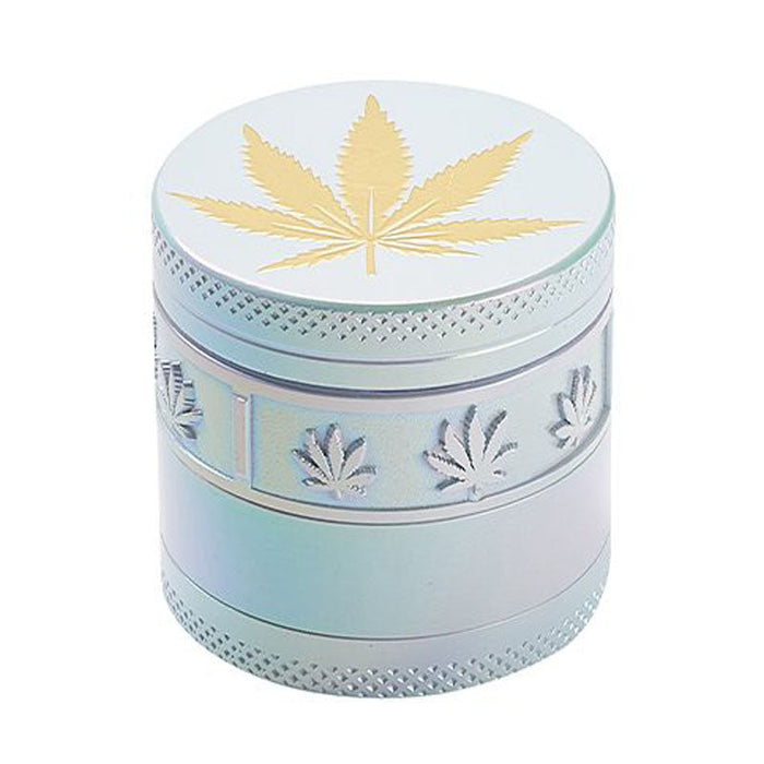 4 Parts Zinc grinder, White Rainbow Top Golden Stamp Leaf Design [AM50-4] Regular Grinder Canadian Distributor