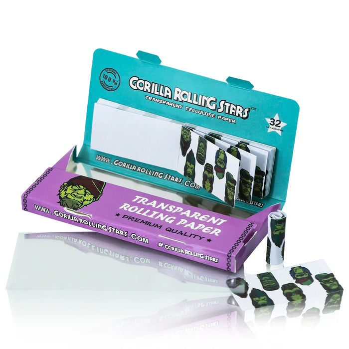 GORILLA ROLLING STARS 1 1/4 Size Transparent Cellulose Rolling Papers with Rolling Tips [GRS-009] - 24 packs 1 - 1/4" Size Canadian Distributor