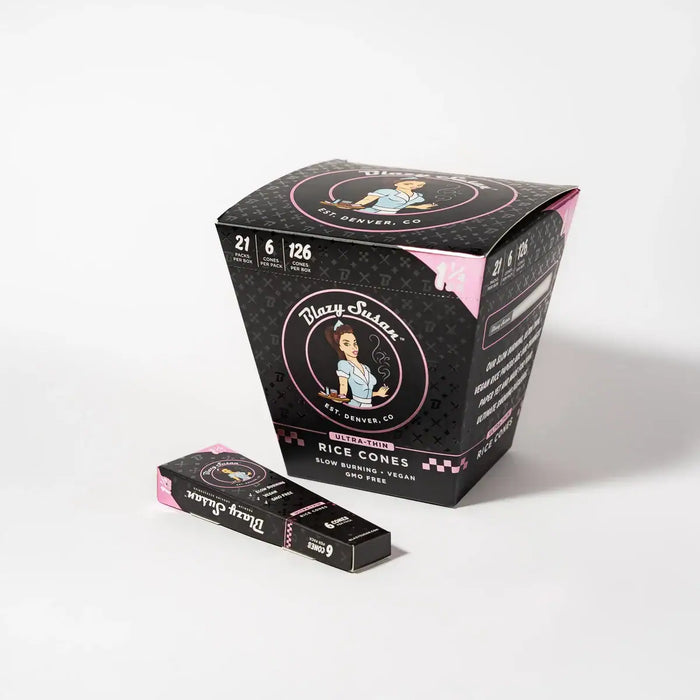 Blazy Susan | Ultra Thin Rice Pre-Rolled Cones – 1 ¼ Size (6 Count Pack) Pre-rolled Cone (Display Pack) Smoking Cat Distribution