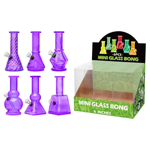 6″ Soft Glass Mini Bongs – Assorted Designs | 6-Piece Display [GL-M6010x] Glass Bong Canadian Distributor Purple