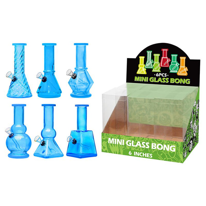 6″ Soft Glass Mini Bongs – Assorted Designs | 6-Piece Display [GL-M6010x] Glass Bong Canadian Distributor Blue
